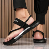Men's Casual Flip Flops with Bold Letter Print & Striped Design - Durable Fabric Upper