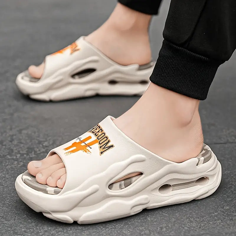 Unisex Open-Toe Slippers, Street Style Comfortable Soft Sole Non-Slip Shoes, Casual Outdoor Slides